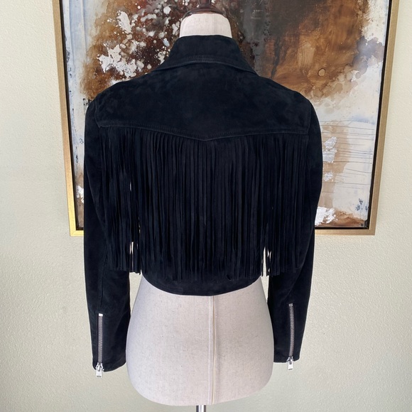 RARE Allsaints ELORA TASSEL genuine leather biker matte black jacket size 2 BNWT - Picture 6 of 15
